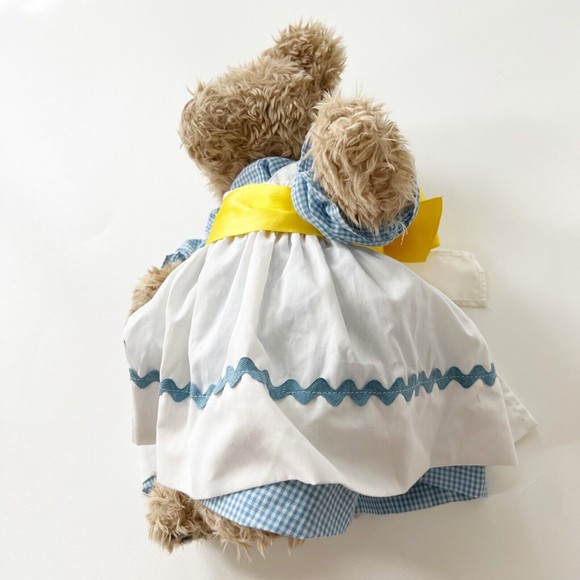 Vtg Build A Bear Teddy Bear 16" Plush Curly Fur Leather Paws Prairie Dress Apron - Picture 4 of 11